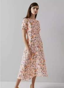 BNWT LK Bennett Boyd Pink Rosebud Print Silk Midi Dress - Size 10 - Picture 1 of 11