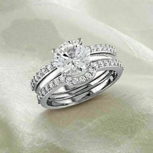2 kt weißer runder Moissanit-Verlobungsring Braut-Set 14 K Weißgold Größe 8 - Bild 1 von 5