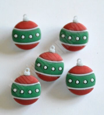 5 Christmas Tree Ornament / Buttons Galore Holiday Shank Button / Red & Green - Image 1 of 2