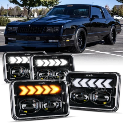 4PCS 4x6" Black LED Headlights Hi-Lo Beam Fit Chevrolet Monte Carlo SS 1980-1988 - Image 1 of 4