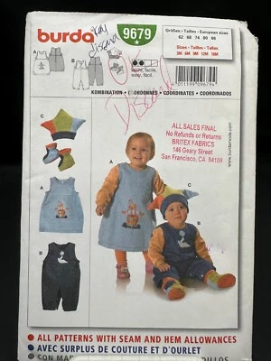 Burda 9679 Pattern Infant Fleece Flannel Romper Overalls Jumper 3M to 18M UNCUT - Image 1 of 2
