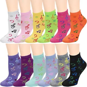12 pares de calcetines al tobillo de diferentes colores notas musicales para mujer 9-11 - Imagen 1 de 2