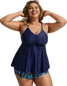 Hanna Nikole Tankini Set UK28 Plus Size High Waist Ruffled Floral Swimwear - Picture 1 of 8