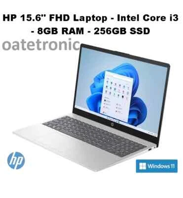 HP 15.6" FHD Laptop-Intel Core i3 N305-8GB RAM-256GB SSD-Silver-Wins 11 Home-New - Image 1 of 4