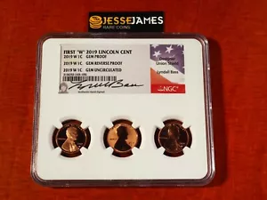 3 COIN SET: 2019 W LINCOLN CENT NGC GEM PROOF GEM REVERSE GEM UNC LYNDALL BASS - Picture 1 of 2