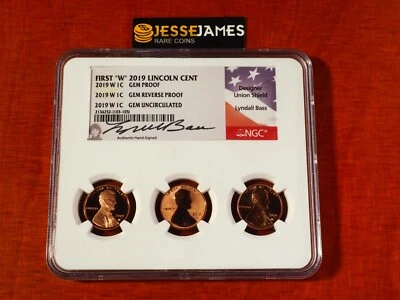 3 COIN SET: 2019 W LINCOLN CENT NGC GEM PROOF GEM REVERSE GEM UNC LYNDALL BASS - Image 1 of 2