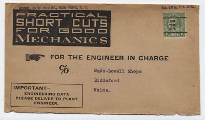 1920s 1 cent 4th bureau precancel coil cover New York mechanics/engineers h.5591 - Image 1 of 3