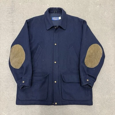 Vintage Pendleton Men’s Jacket Size Medium Navy Blue Wool Leather Elbow - Image 1 of 4