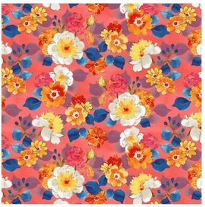 Faith: Coral Bouquets - Clothworks Sold by the Yard - Picture 1 of 2