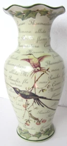 French Country Hummingbird Cursive Writing Stoneware Vase 14" Tall - Imagen 1 de 8