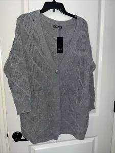 Sheilay Womens Chunky Knit Cardigan Grey Oversized w/Pockets Size Small - Picture 1 of 3