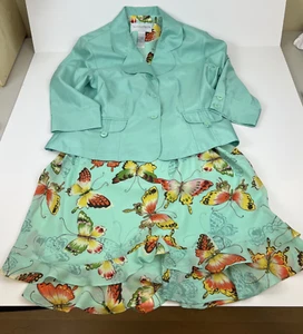Sag Harbor Damen zweiteiliges Rock Jacke Set Größe 16 mintgrün Rüschen Schmetterling - Bild 1 von 16