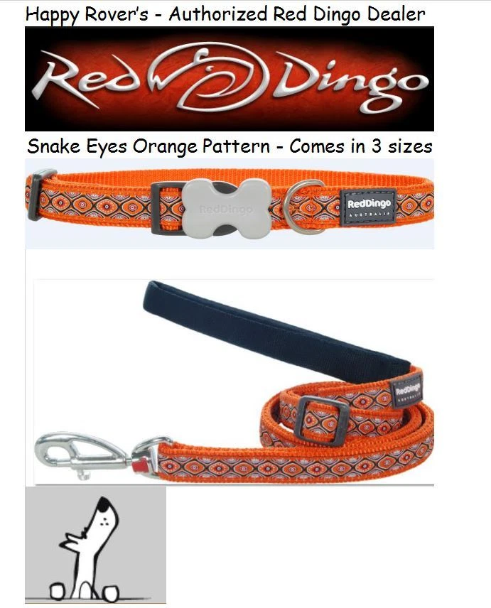 Ошейники и поводки для собак динго премиум-класса красные - змеиные глаза оранжевые - размер на выбор - Изображение 1 из 1