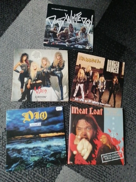 5 HEAVY METAL 7"s DIO. MEAT LOAF. VIXEN. DANGER DANGER .. ALL GREAT CONDITION  - Image 1 of 1