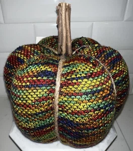 Fabric Fall Pumpkin Decor Autumn Wood Stem Multicolor Colorful NWT - Picture 1 of 18