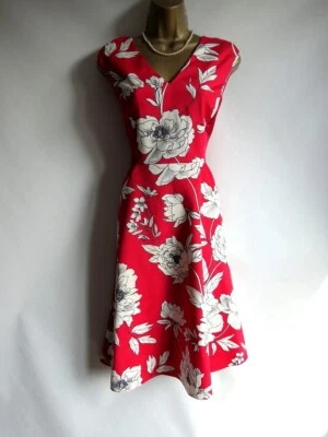 Phase Eight red floral flared cocktail dress size 14 - Image 1 of 4