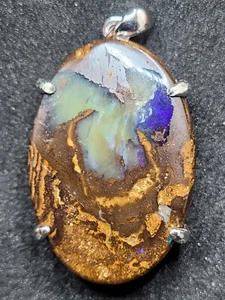 Pendentif ARGENT 925 Opale Boulder Australienne Yowah Queensland - Photo 1/4