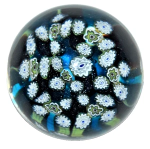 Vintage Murano Italy Art Glass Paperweight Blue Green White Millefiori - Picture 1 of 5
