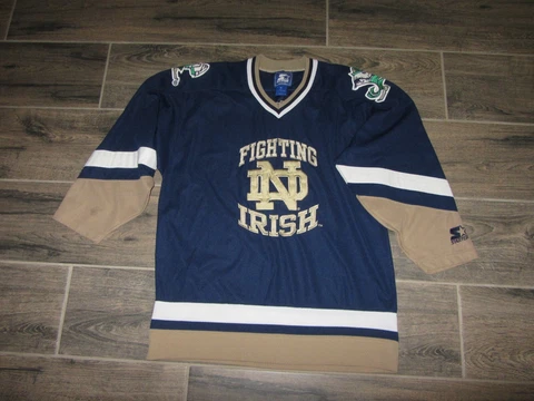 Notre Dame Fighting Irish NCAA Hockey Jersey Sewn Starter 1990's Vintage M Rare Cover