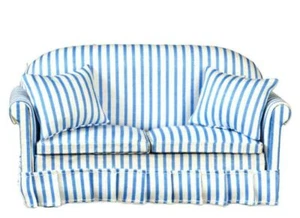 Dolls House Modern Blue & White Striped Sofa Living Room Furniture - Picture 1 of 8