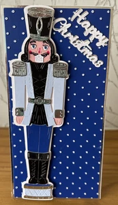 Handmade DL 8"x4" Nutcracker Themed Tent-Fold Christmas Card-Light & Royal Blue - Picture 1 of 4