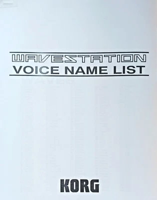 Korg WAVESTATION Voice Name List Supplemental Info Booklet, Good Reproduction. - Image 1 of 2