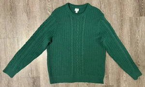 Knit for J Crew Sweater Mens 2XL Green Cotton Fisherman Cable Knit Thick Heavy - Picture 1 of 8