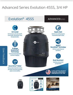 InSinkErator Evolution 45ss Advanced Series Garbage Disposal NEW IN BOX - Image 1 of 3