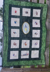 Snowwhite and The Seven Dwarves Machine Embroidered Quilt 72 X 49 - Picture 1 of 24