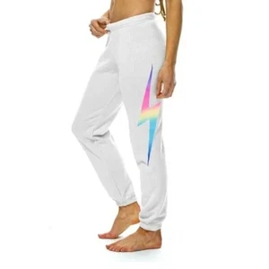 Pantalones de chándal Aviator Nation Rainbow Bolt blancos para mujer medianos M - Imagen 1 de 9