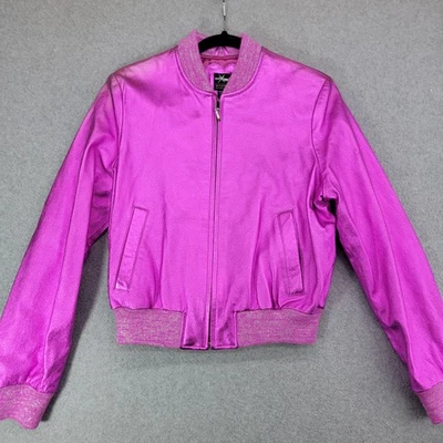 Chaqueta Wilsons Máxima Mujer Grande Rosa Cuero Metálico Brillante Bombardero Cremallera Foto 1 de 4