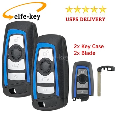 2 Blue Smart Car Key Case for BMW F CAS4 3 5 7 Series 4 Buttons Remote Fob Shell - Image 1 of 4