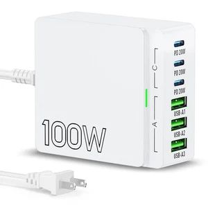 USB C Charger Block Charging Station: 100W 6 Port GaN Fast Charging Brick Hub... - Picture 1 of 7