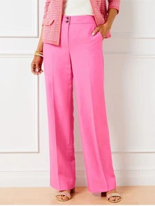 Talbots Greenwich Pants Misses 12P Pink Geranium Linen Wide Leg High Waist NWT - Picture 1 of 6