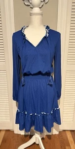 Vestido Cabana Life Cintura Calada Falda con Volantes en Niveles y Borla Corbatas Azul Mediano - Imagen 1 de 9