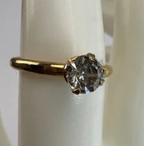 Round Cut CZ Ring Solitaire Engagement Wedding Gold Tone Size 7 - Picture 1 of 7