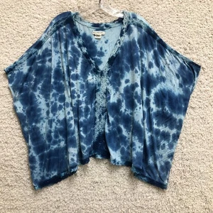 Billabong Top Shirt Medium Large Adult Blue Tie Dye V Neck Kaftan Blouse Womens - Picture 1 of 10