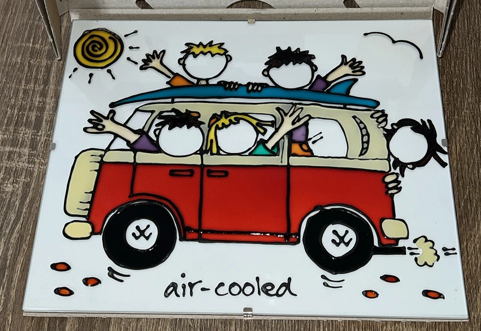 Hand Painted On Glass Clip Frame Family Friends Camper Van Picture "Air Cooled" - Image 1 of 4