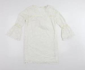 Miss Selfridge Womens White Cotton Shift Size 12 Round Neck Button - Broderie An - Picture 1 of 10