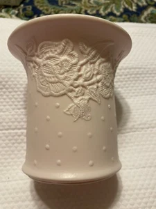 Vtg Teleflora Pink Bisque Vase Or Planter Swiss Dot & Rose Design 4.5x4.5" C 6 - Picture 1 of 6