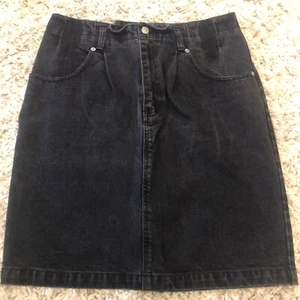 Jordache Vtg 80s High Waist Black Denim Jean Skirt Sz 14 Belt Loops Waffle Waist - Picture 1 of 10