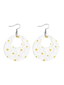 CLEAR ACRYLIC DAISY PRINT EARRINGS - Picture 1 of 6