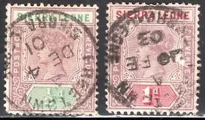Sierra Leone Stamp Scott #34 & 35, 1/2p & 1p, Queen Victoria, Used, SCV$5.50 - Picture 1 of 1