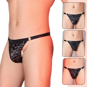 Men Erotic Elastic Thong Faux Leather Briefs G-string Low Waist Bikini Underwear - Picture 1 of 11