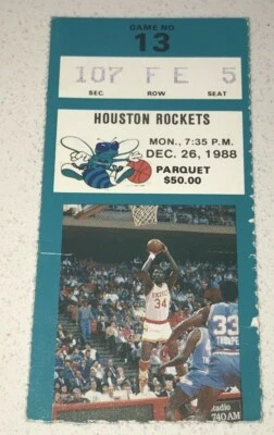 Rockets Hornets Logo NBA Season Ticket Stub Hakeem Olajuwon Photo Image 1988 - Image 1 of 2