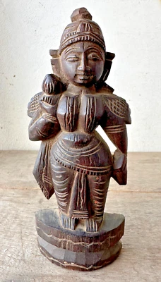 Antigua estatuilla de la diosa religiosa hindú tallada a mano de madera de rosa Laxmi de colección Foto 1 de 4