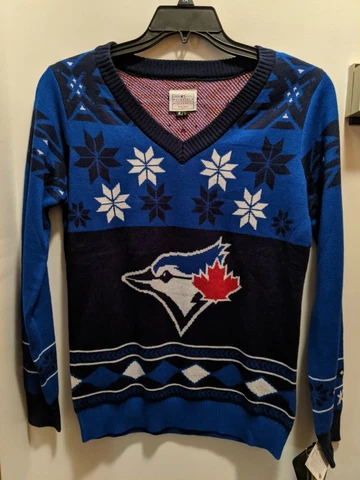 Toronto Blue Jay's Unisex Blue V Neck Knit  Christmas sweater NWT Cover