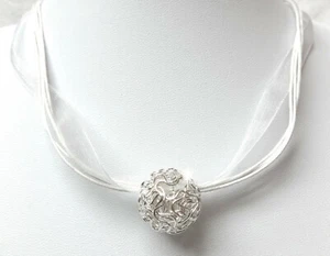 SILBER PERLE HALSKETTE KETTE ORGANZA KUGEL DRAHTKUGEL SCHMUCK DAMEN weiß weiss - Bild 1 von 17