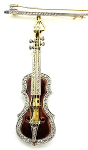 Broche prendedor estilo violín oro amarillo de 18 quilates platino y diamante años 30 - Imagen 1 de 19