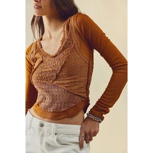 Free People Top Size Small Cathay Spice Taylor Lace Pointelle Crop Pullover - Picture 1 of 6